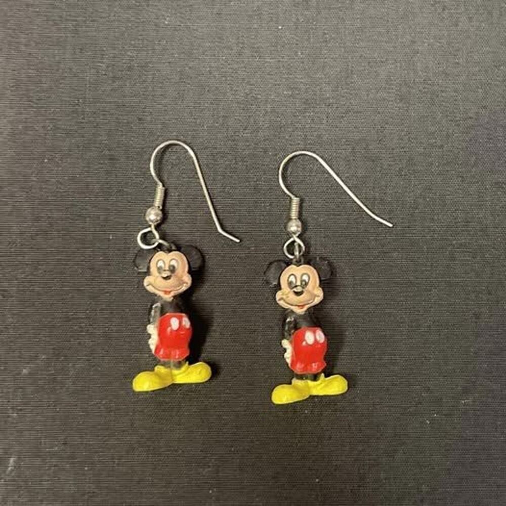 MICKEY MOUSE Vintage Hook Earrings Figure Hands Behind PVC Walt Disney Prod.